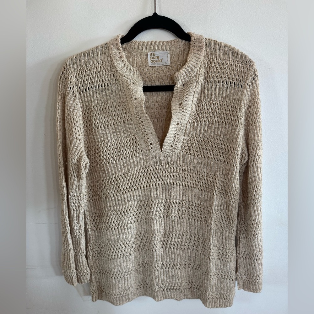 VTG It’s Pure Gould Women’s M Pullover Sweater Beach Vacay Boho-see measurements